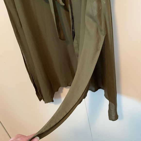 New Lucky Brand Olive Green Chiffon Button Up Maxi Dress Size Large - Picture 5 of 8